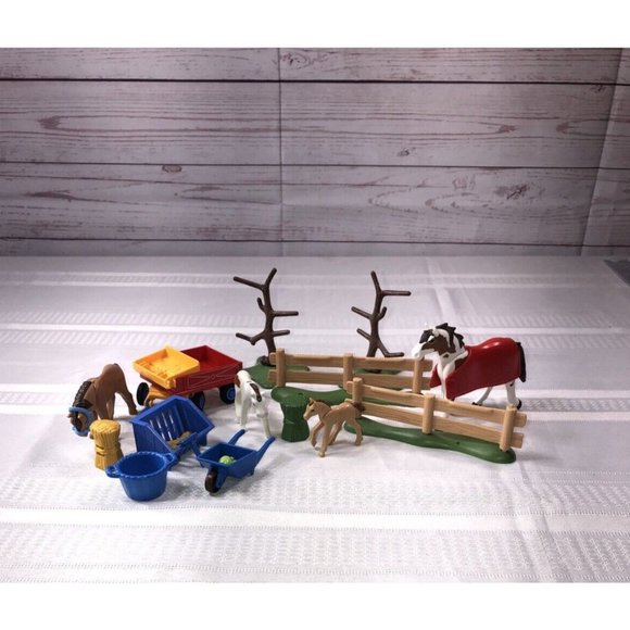 Playmobil Geobra Country Farm Mixed Lot 18+ pieces horses pony fence wagon toys - Picture 7 of 8